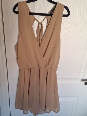 Final Touch Tan Tie-Back V-Neck Mini Dress
